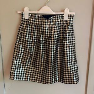 J. crew skirt, metallic gold/black gingham pattern
